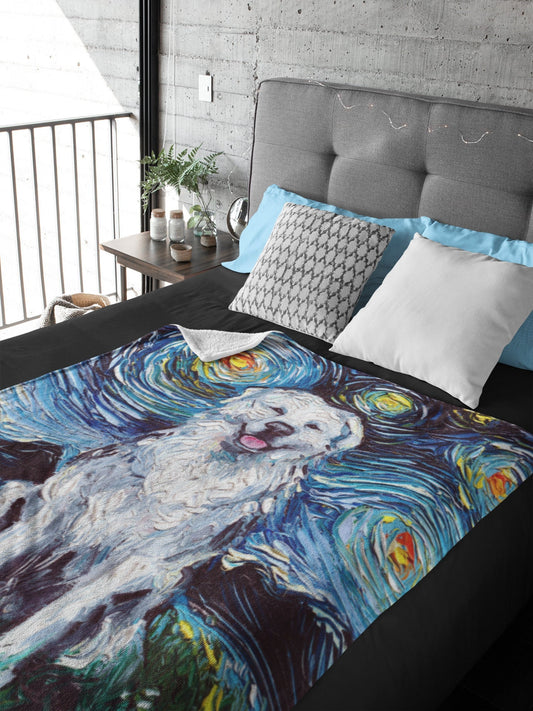 Velveteen Minky Blanket Great Pyrenees Starry Night Dog Throw