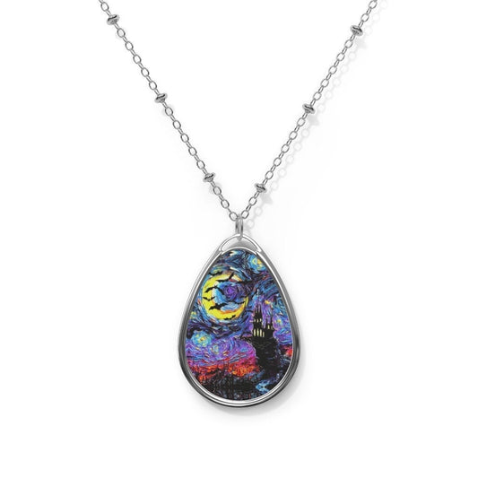 Transylvanian Starry Night Goth Gothic 1.5x1 Oval Pendant on 20.47 Chain Necklace Hypoallergenic Jewelry Featuring Halloween Art by Aja