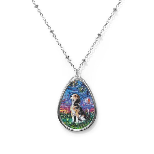 Beagle Starry Night Dog 1.5x1 inch Oval Pendant on 20.47 inch Chain Necklace Jewelry Art by Aja