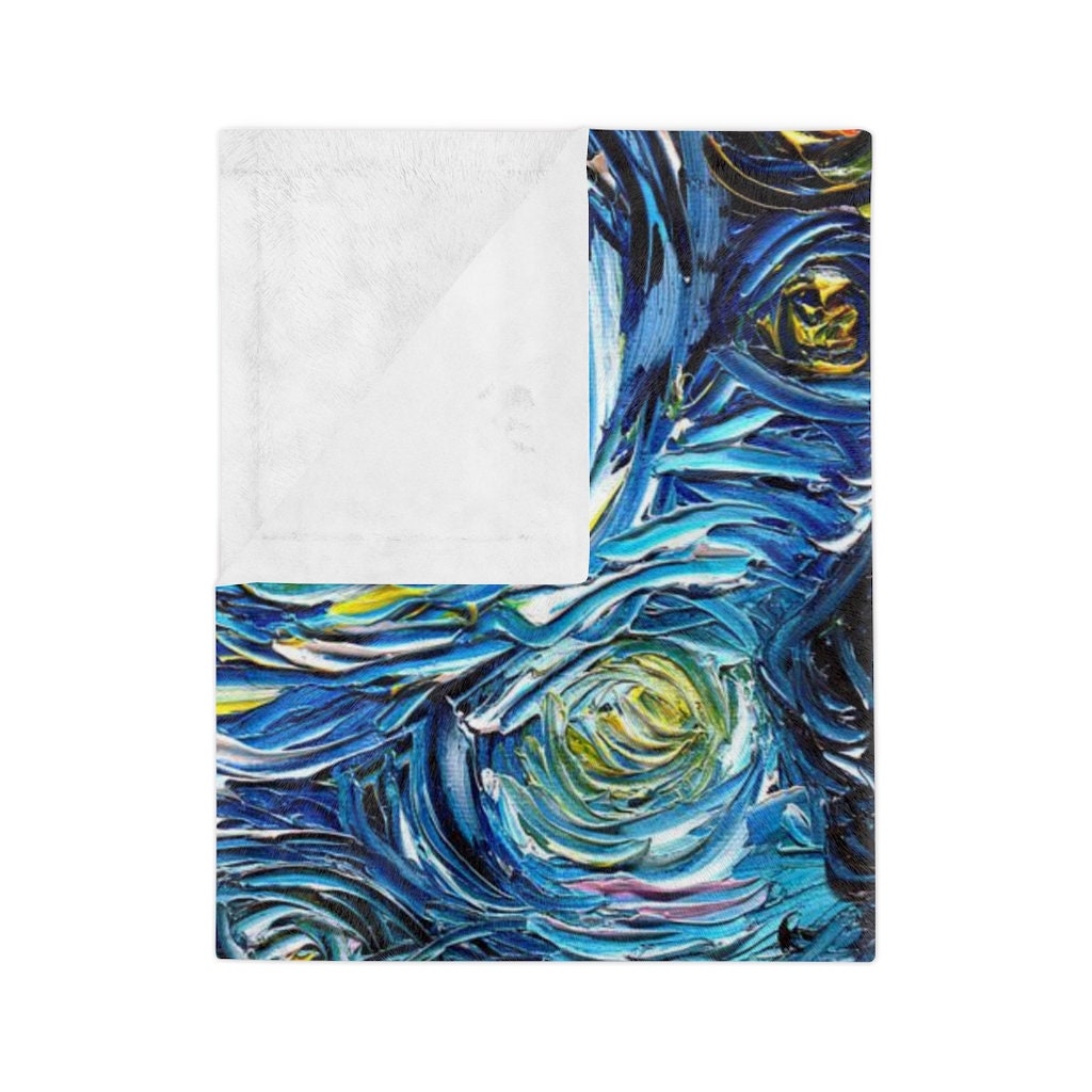 Velveteen Minky Blanket Black and Tan Cavalier King Charles Spaniel Starry Night Dog Throw