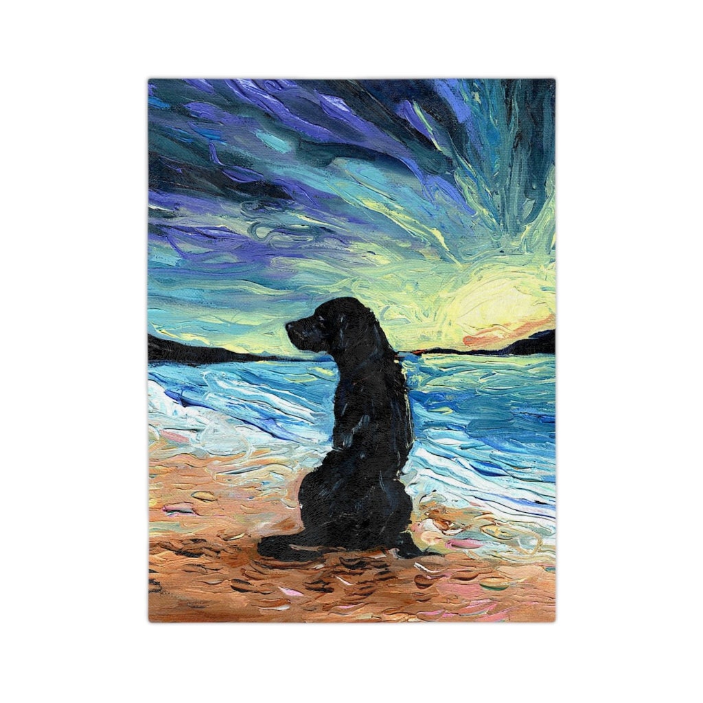 Velveteen Minky Blanket Beach Days Black Labrador Dog Throw