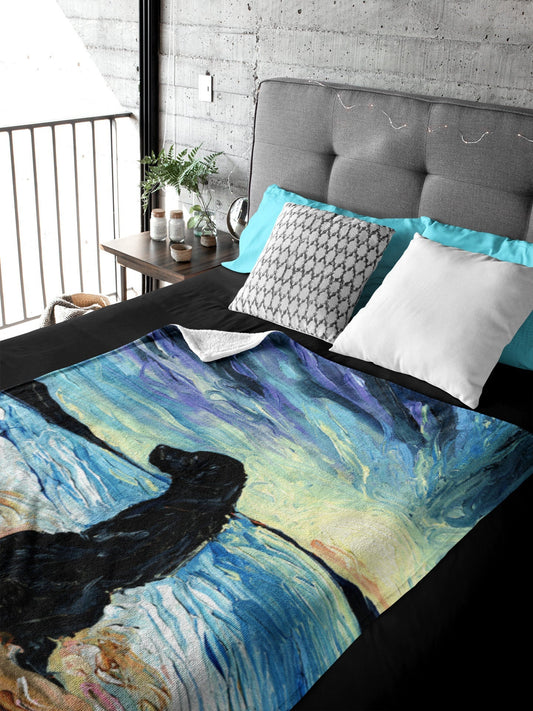 Velveteen Minky Blanket Beach Days Black Labrador Dog Throw