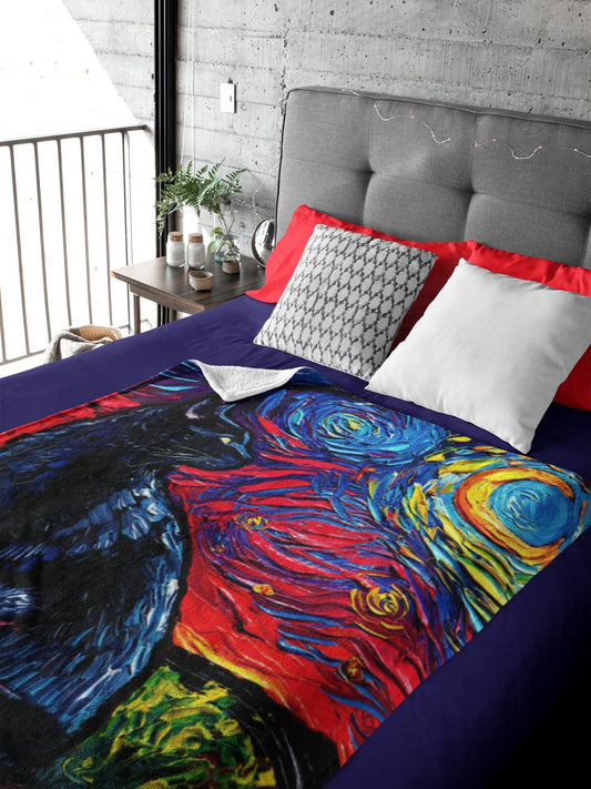 Velveteen Minky Blanket Black Cat Starry Night