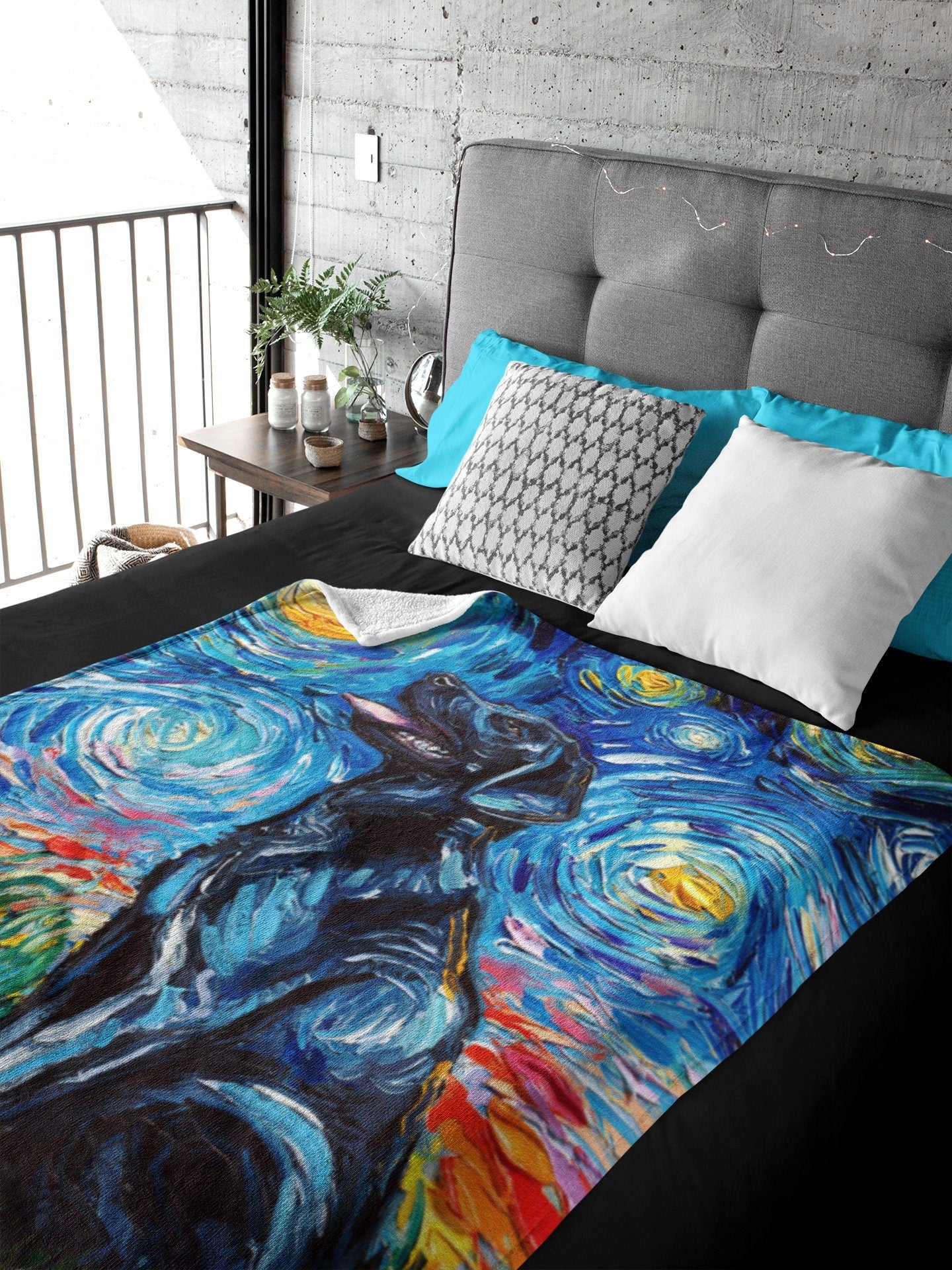 Velveteen Minky Blanket Black Labrador Starry Night Dog Throw