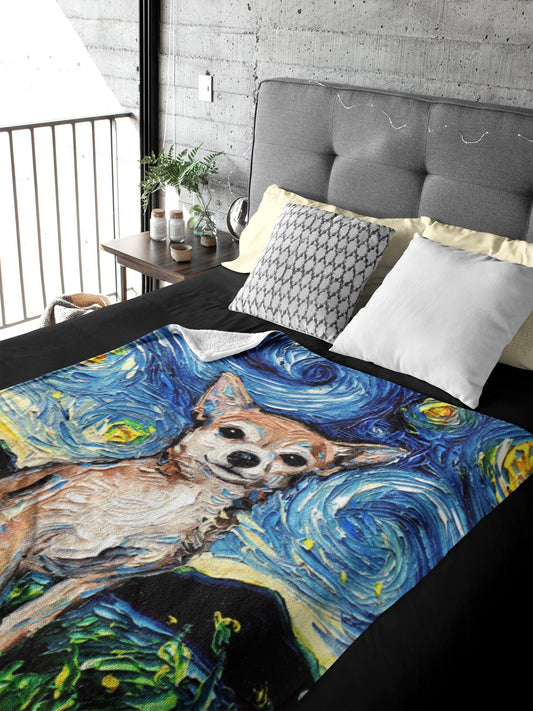 Velveteen Minky Blanket Chihuahua Starry Night Dog Art Throw