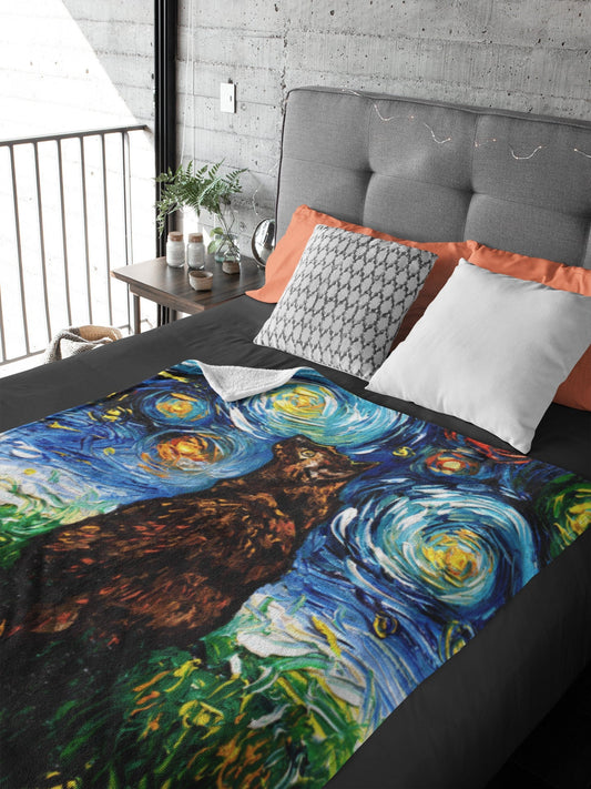 Velveteen Minky Blanket  Tortie Tortoiseshell Cat Starry Night Art By Aja Home Decor Choose from 3 sizes Free US Shipping