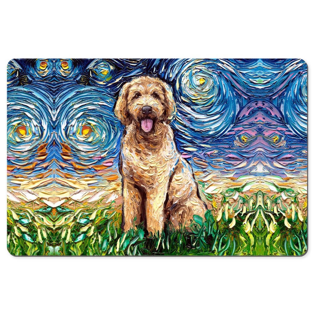 Desk Mats  Goldendoodle Starry Night Dog Art By Aja Mouse Pad Gaming Keyboard Mat 3 Sizes To Choose From