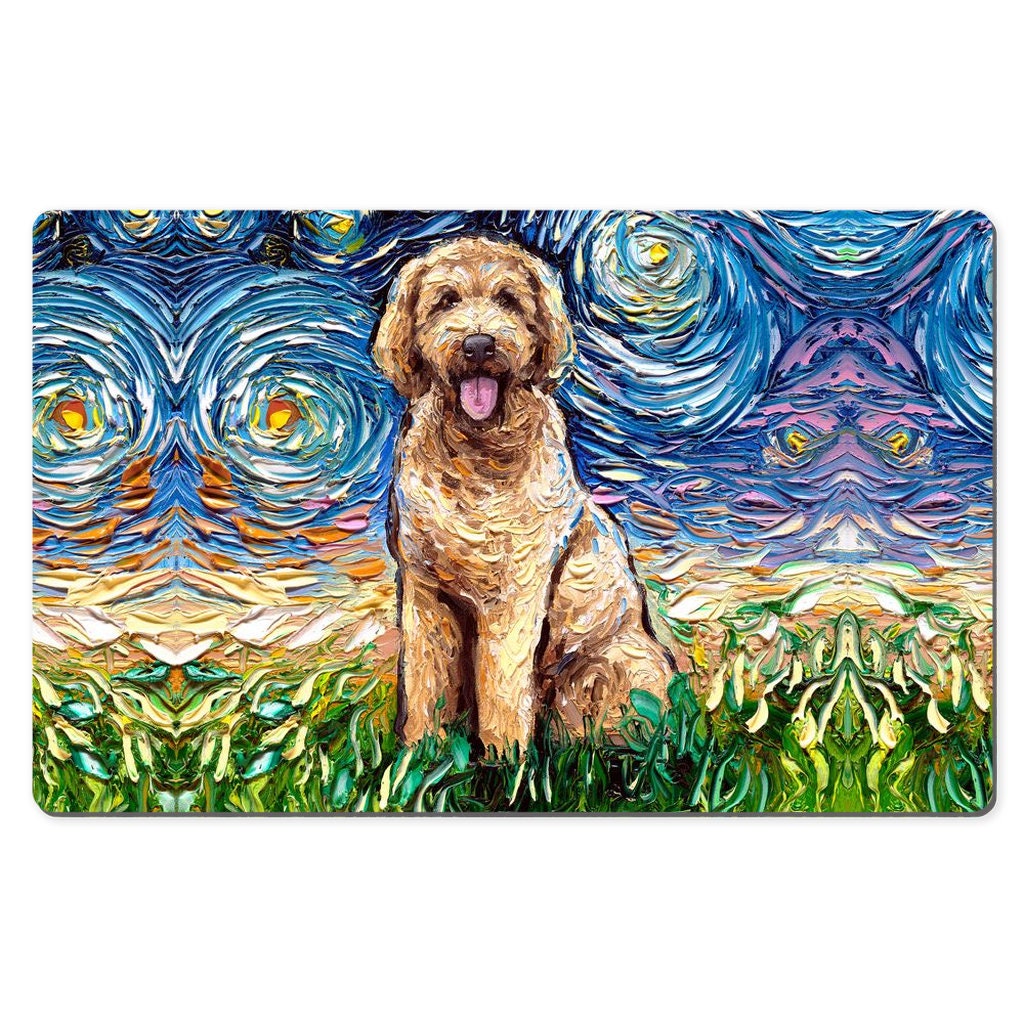 Desk Mats  Goldendoodle Starry Night Dog Art By Aja Mouse Pad Gaming Keyboard Mat 3 Sizes To Choose From