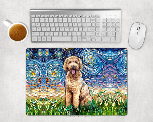 Desk Mats  Goldendoodle Starry Night Dog Art By Aja Mouse Pad Gaming Keyboard Mat 3 Sizes To Choose From