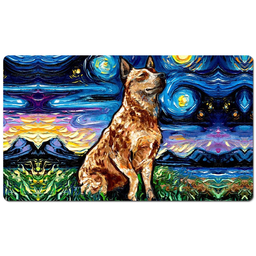 Desk Mats  Red Heeler Starry Night Cattle Dog Art By Aja Mouse Pad Gaming Keyboard Mat 3 Sizes To Choose From