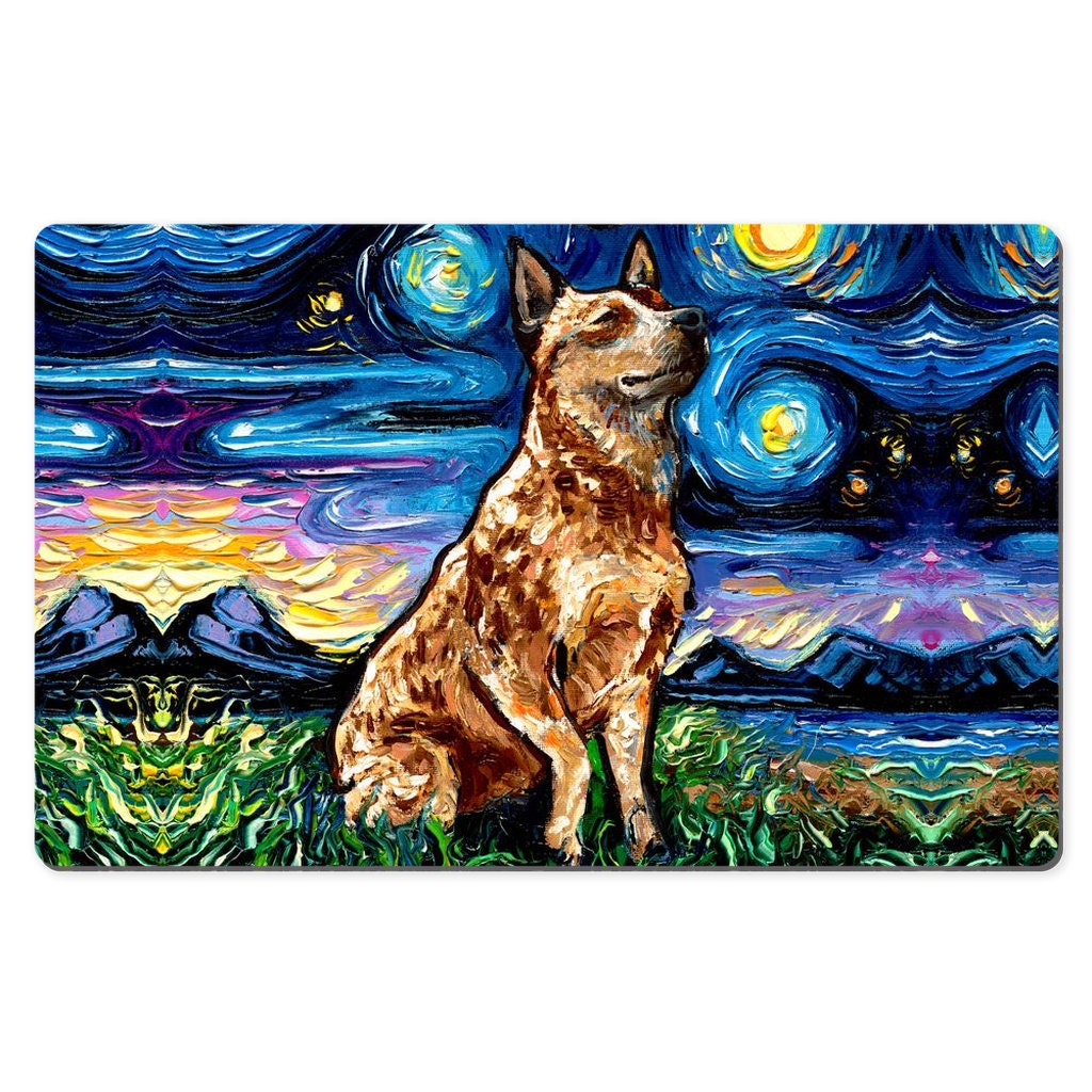 Desk Mats  Red Heeler Starry Night Cattle Dog Art By Aja Mouse Pad Gaming Keyboard Mat 3 Sizes To Choose From