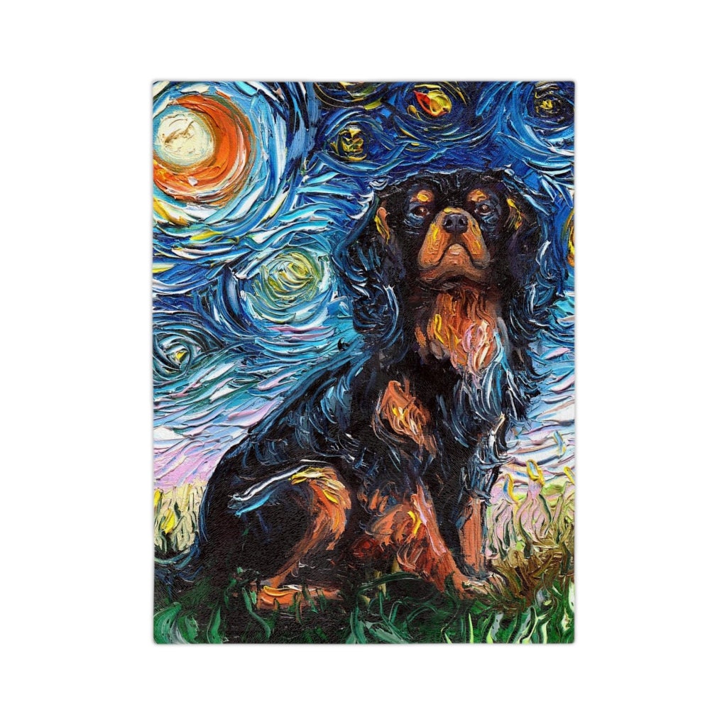 Velveteen Minky Blanket Black and Tan Cavalier King Charles Spaniel Starry Night Dog Throw