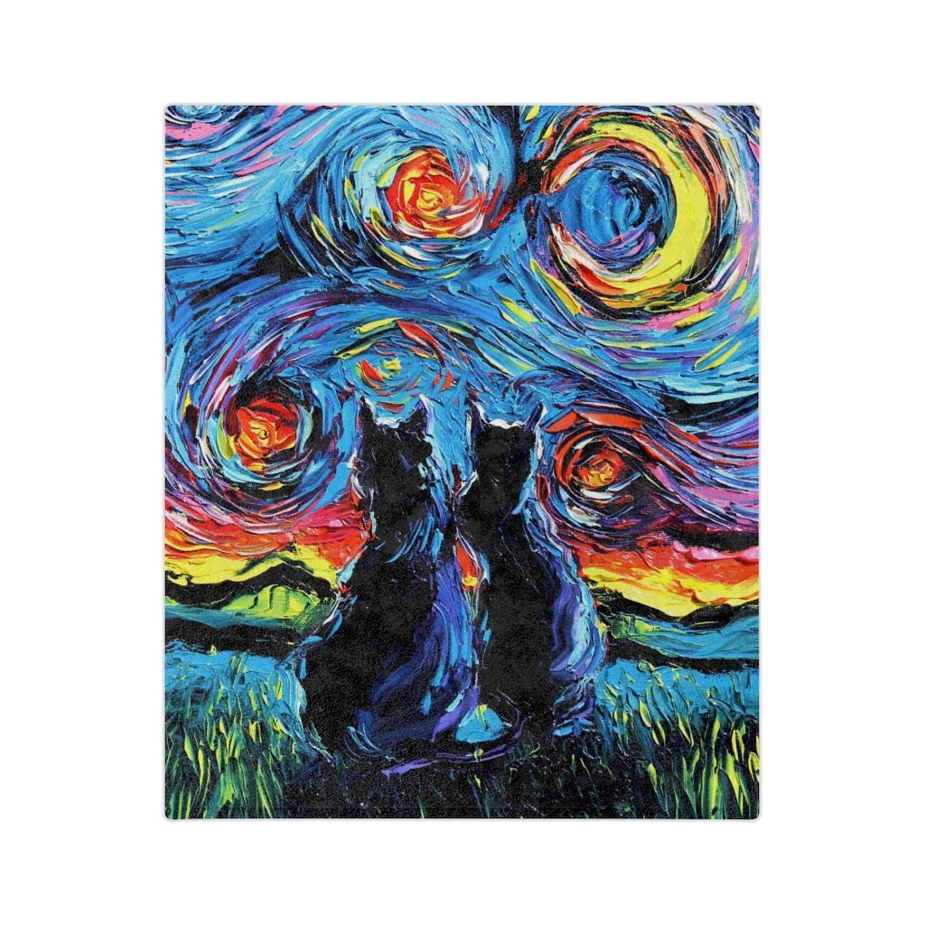 Velveteen Minky Blanket Black Cats Starry Night Throw