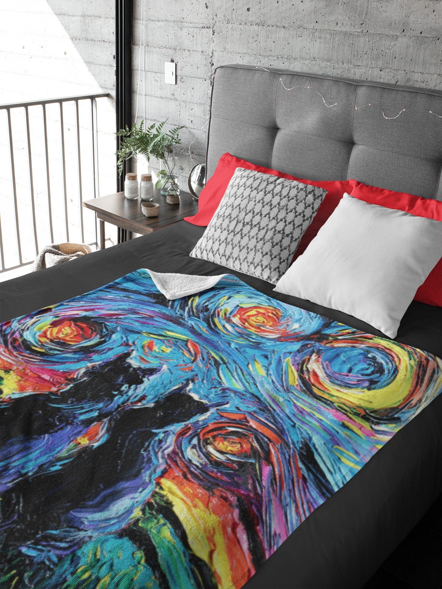 Velveteen Minky Blanket Black Cats Starry Night Throw