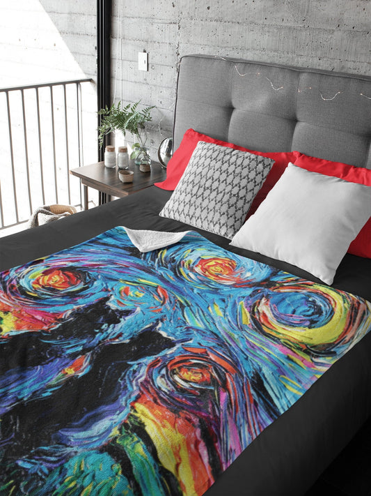 Velveteen Minky Blanket Black Cats Starry Night Throw