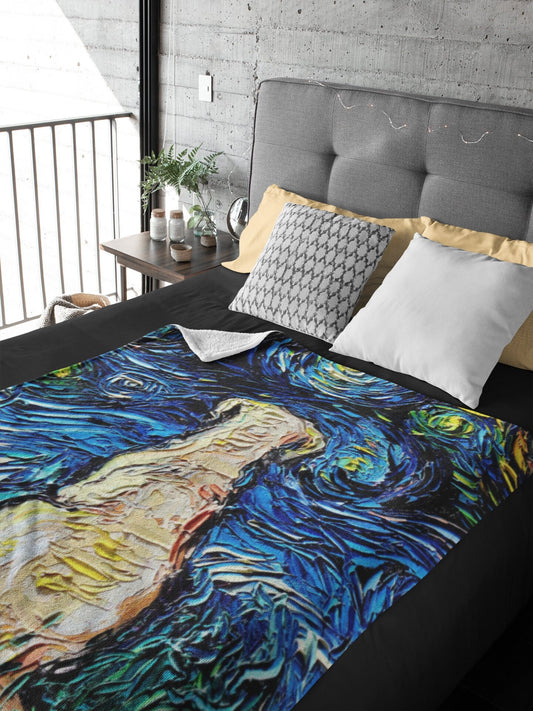 Velveteen Minky Blanket  Yellow Labrador Back Starry Night Dog Art By Aja Home Decor Choose from 3 sizes Free US Shipping