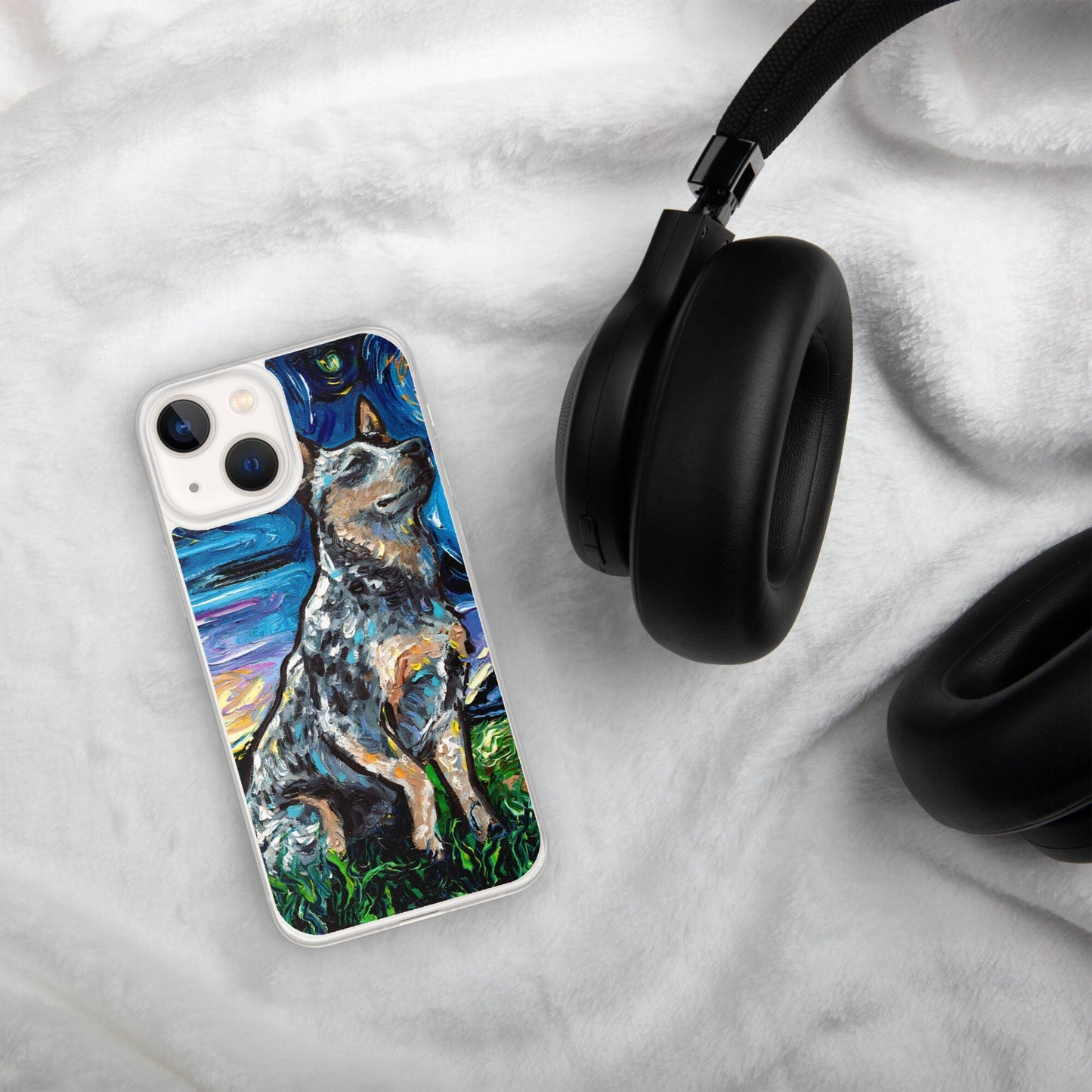 Blue Heeler Australian Cattle Dog iPhone Case Dog Lover Phone Protector Starry Night Art by Aja