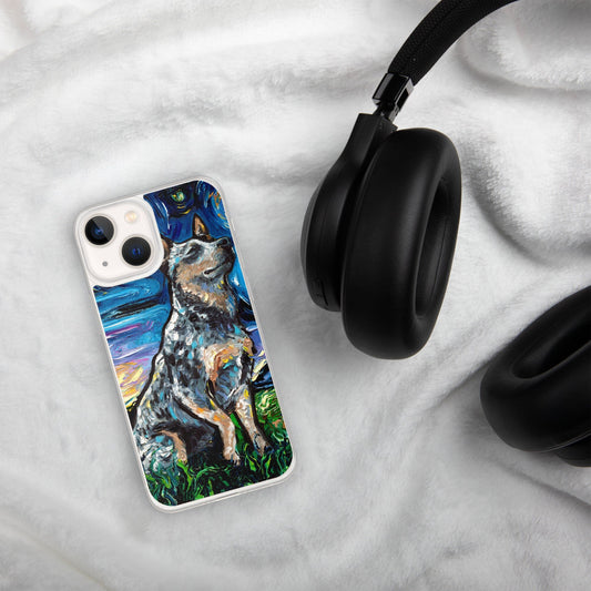 Blue Heeler Australian Cattle Dog iPhone Case Dog Lover Phone Protector Starry Night Art by Aja