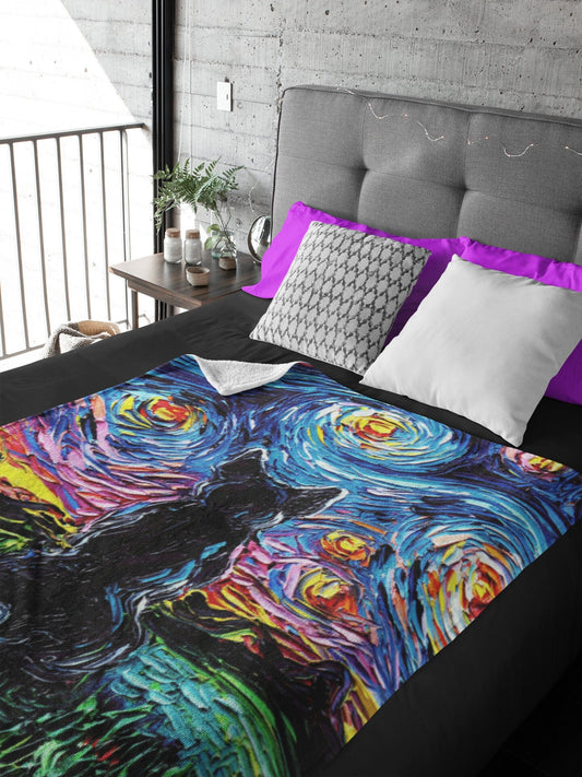 Velveteen Minky Blanket  French Bulldog Frenchie Back Starry Night Dog Art By Aja Home Decor Choose from 3 sizes Free US Shipping