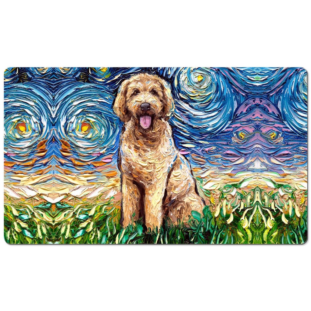 Desk Mats  Goldendoodle Starry Night Dog Art By Aja Mouse Pad Gaming Keyboard Mat 3 Sizes To Choose From