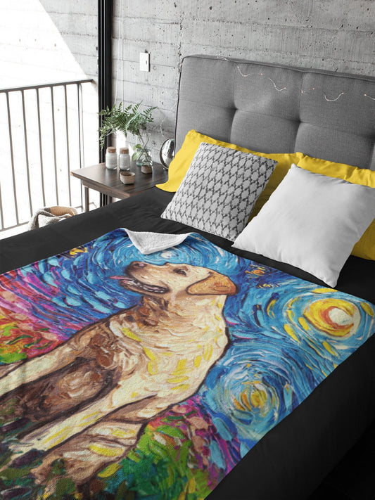 Velveteen Minky Blanket  Yellow Labrador Starry Night Dog Art By Aja Home Decor Choose from 3 sizes Free US Shipping