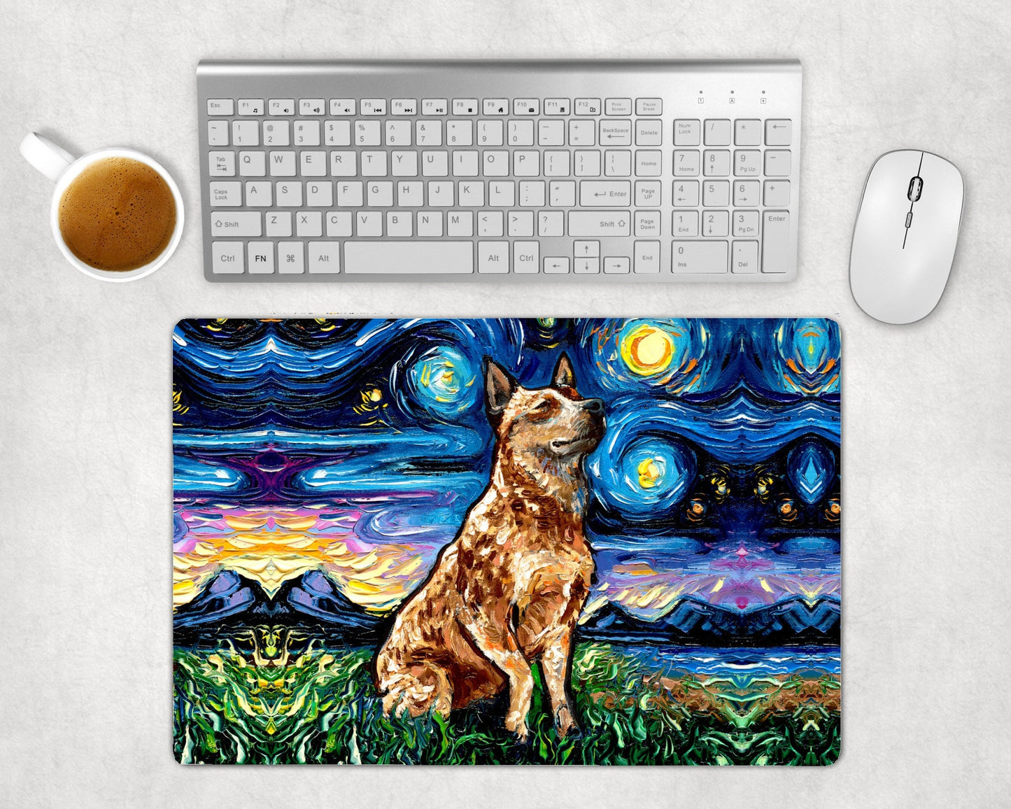 Desk Mats  Red Heeler Starry Night Cattle Dog Art By Aja Mouse Pad Gaming Keyboard Mat 3 Sizes To Choose From