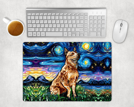 Desk Mats  Red Heeler Starry Night Cattle Dog Art By Aja Mouse Pad Gaming Keyboard Mat 3 Sizes To Choose From