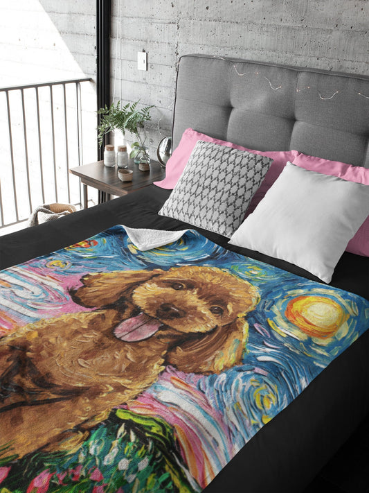 Velveteen Minky Blanket Apricot Poodle Puppy Starry Night Dog Art Throw