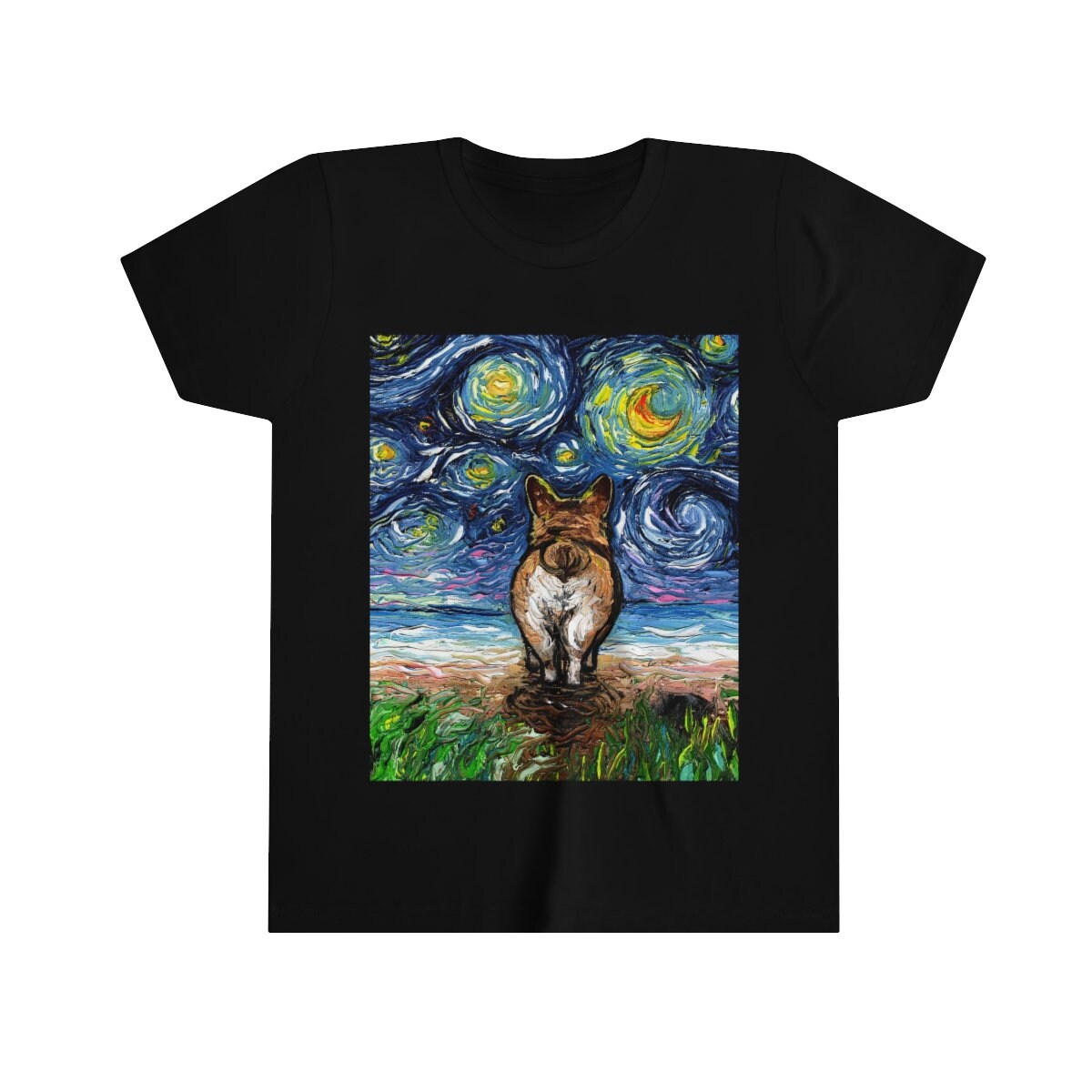Youth Short Sleeve Tee  Pembroke Corgi Butt Starry Night Dog Kids Child ShortSleeve Art by Aja Soft top clothing Apparel