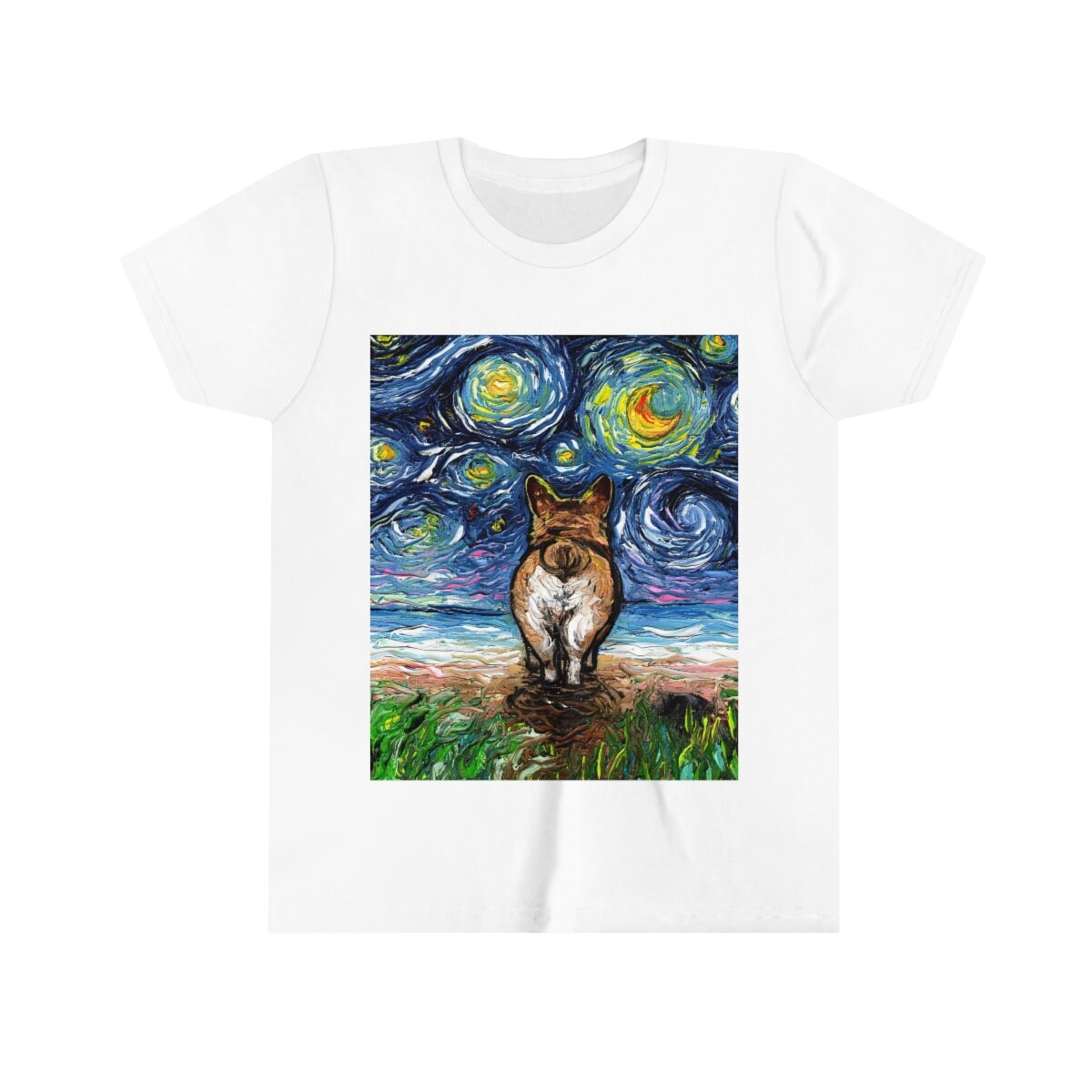 Youth Short Sleeve Tee  Pembroke Corgi Butt Starry Night Dog Kids Child ShortSleeve Art by Aja Soft top clothing Apparel