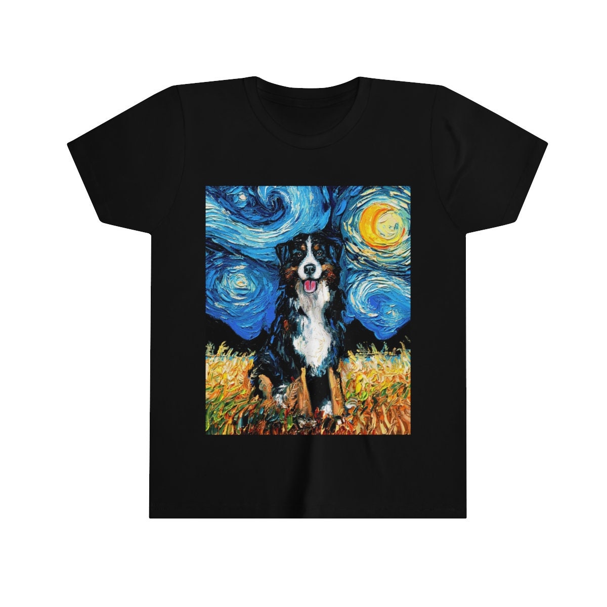 Youth Short Sleeve Shirt Dog Lover Gift Bernese Mountain Dog Kids Tee Starry Night Childs TShirt Apparel Colorful Pet Children's Clothing