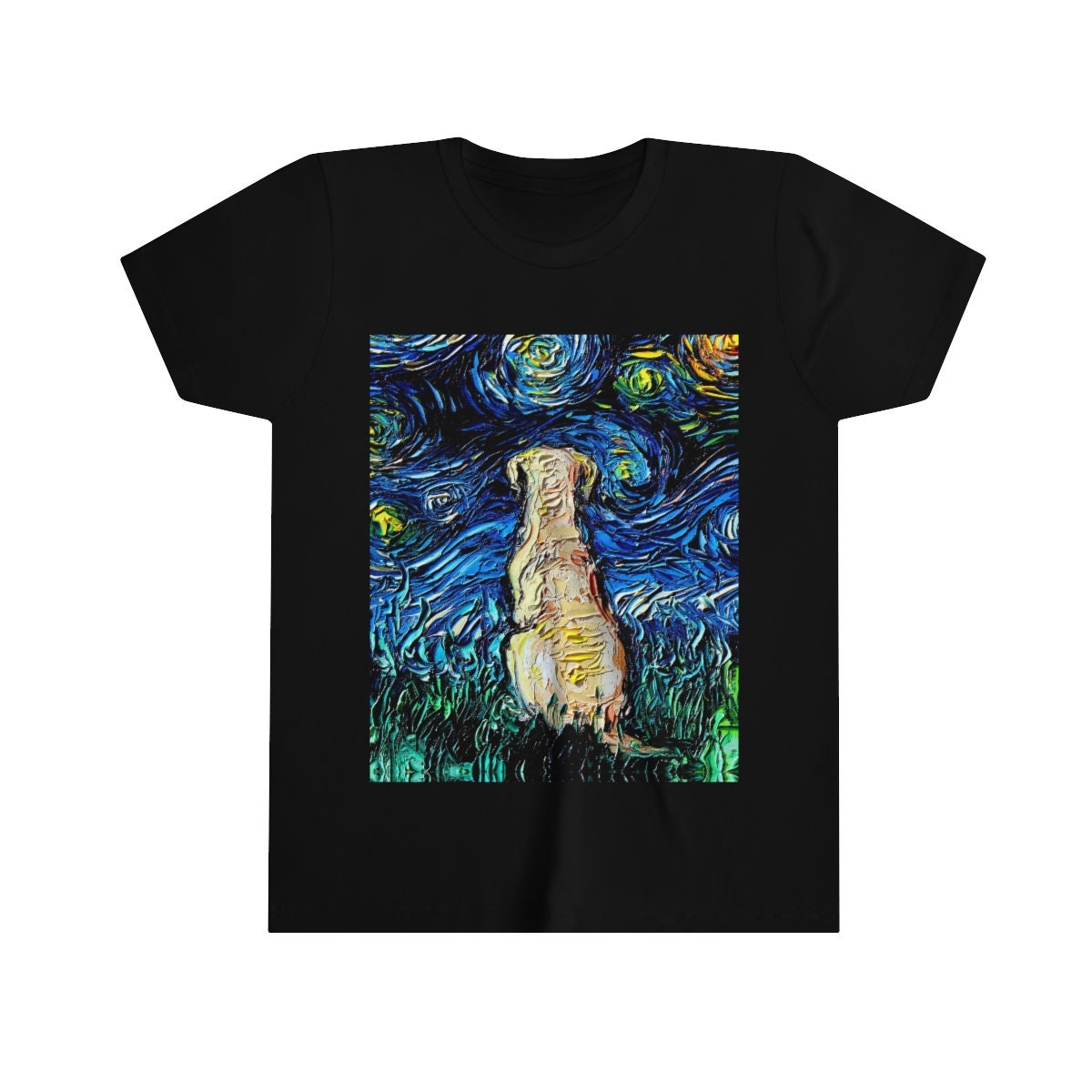 Kids Short Sleeve Shirt Yellow Labrador Youth Tee Starry Night Childs TShirt Dog Art Clothing Colorful Yellow Lab Children's Pet Apparel