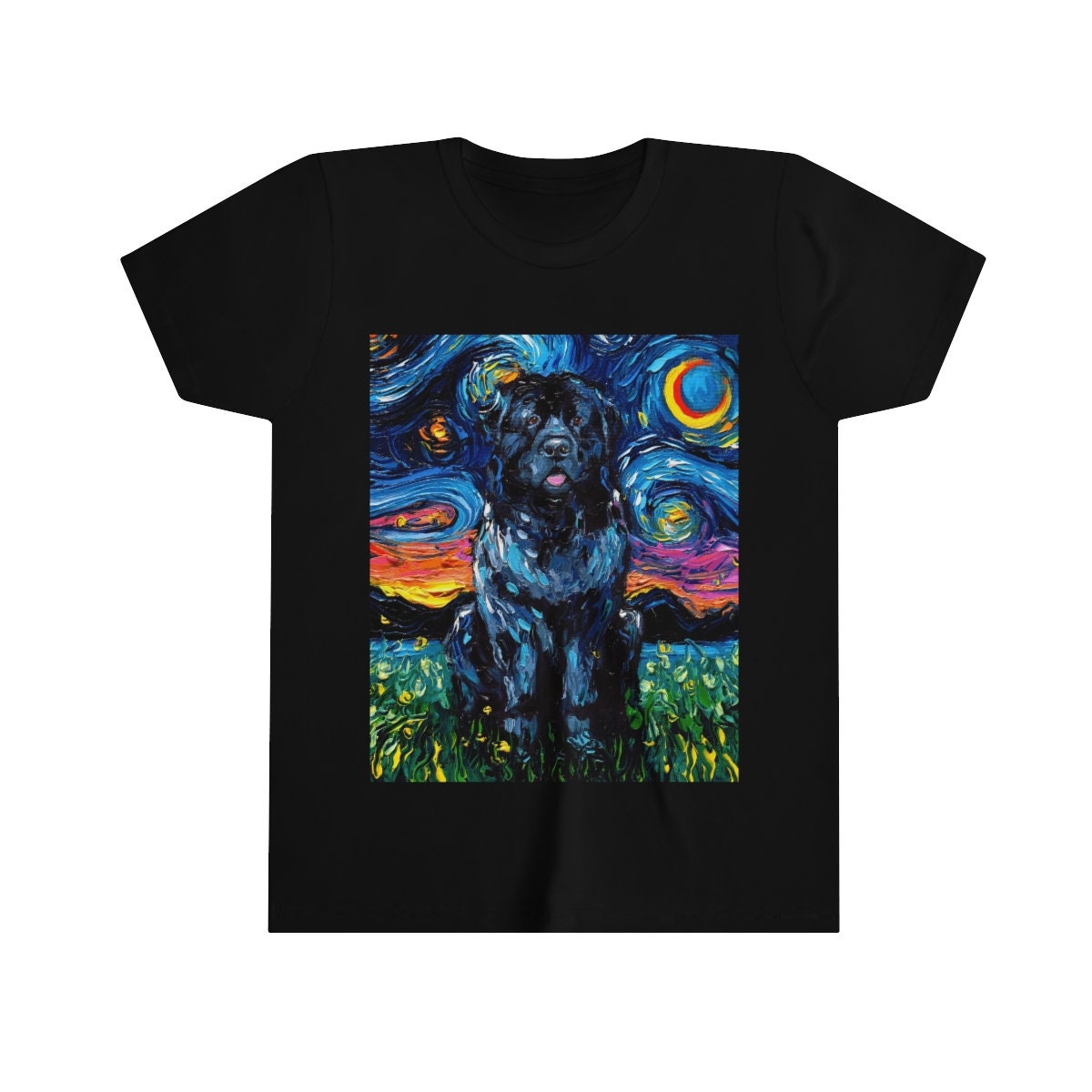 Kids Short Sleeve Shirt Newfoundland Youth Tee Starry Night Childs TShirt Dog Art Clothing Colorful Pet Children's Newfie Dog Apparel Gift