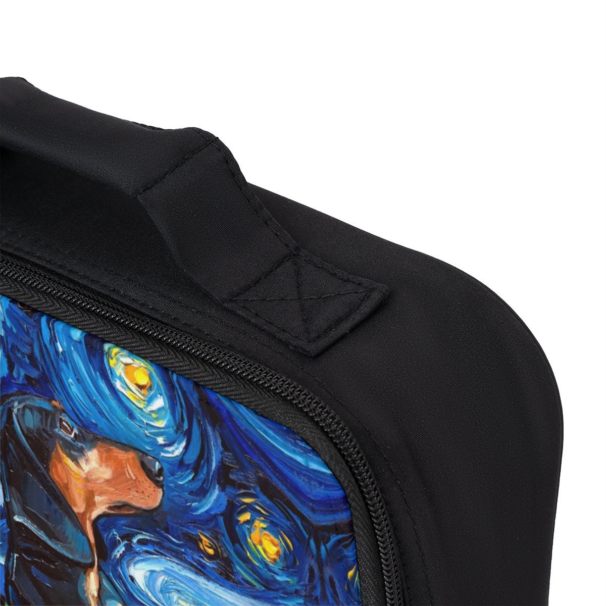 Lunch Bag  Black and Tan Dachshund Doxie Starry Night Dog 9.5x7x2.8 inches Art by Aja