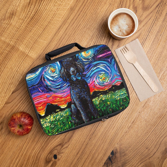 Lunch Bag  Black Standard Poodle Starry Night Dog 9.5x7x2.8 inches Art by Aja