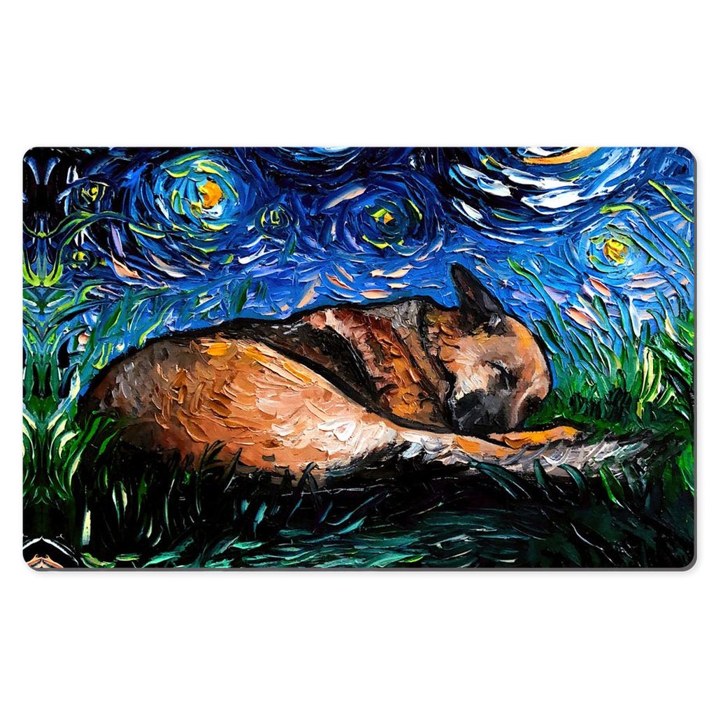 Desk Mats   Sleeping German Shepherd Starry Night Dog Art By Aja Mouse Pad Gaming Keyboard Mat 3 Sizes To Choose From
