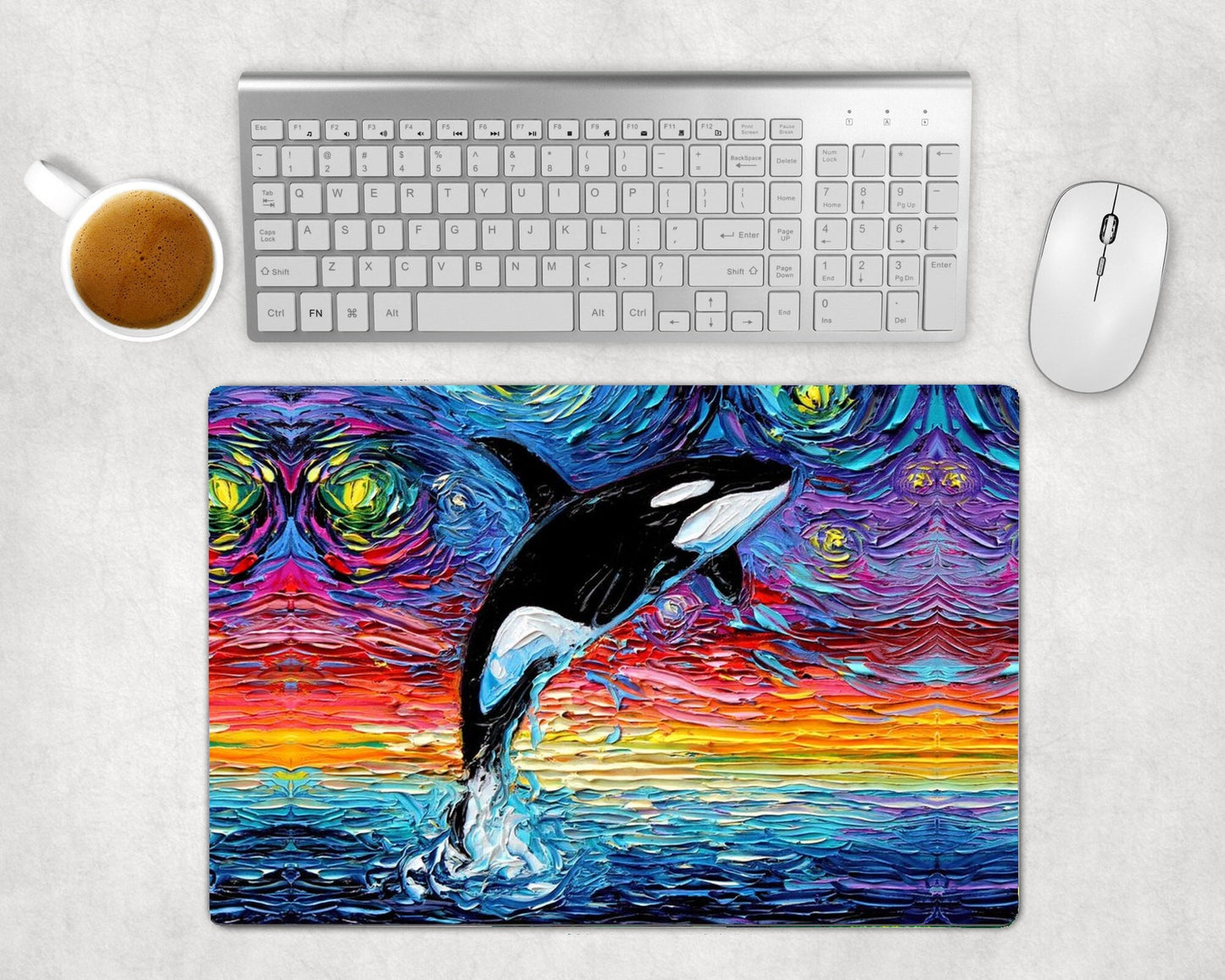 Desk Mats   Orca Killer Whale Starry Night Ocean Art By Aja Mouse Pad Gaming Keyboard Mat 3 Sizes To Choose From