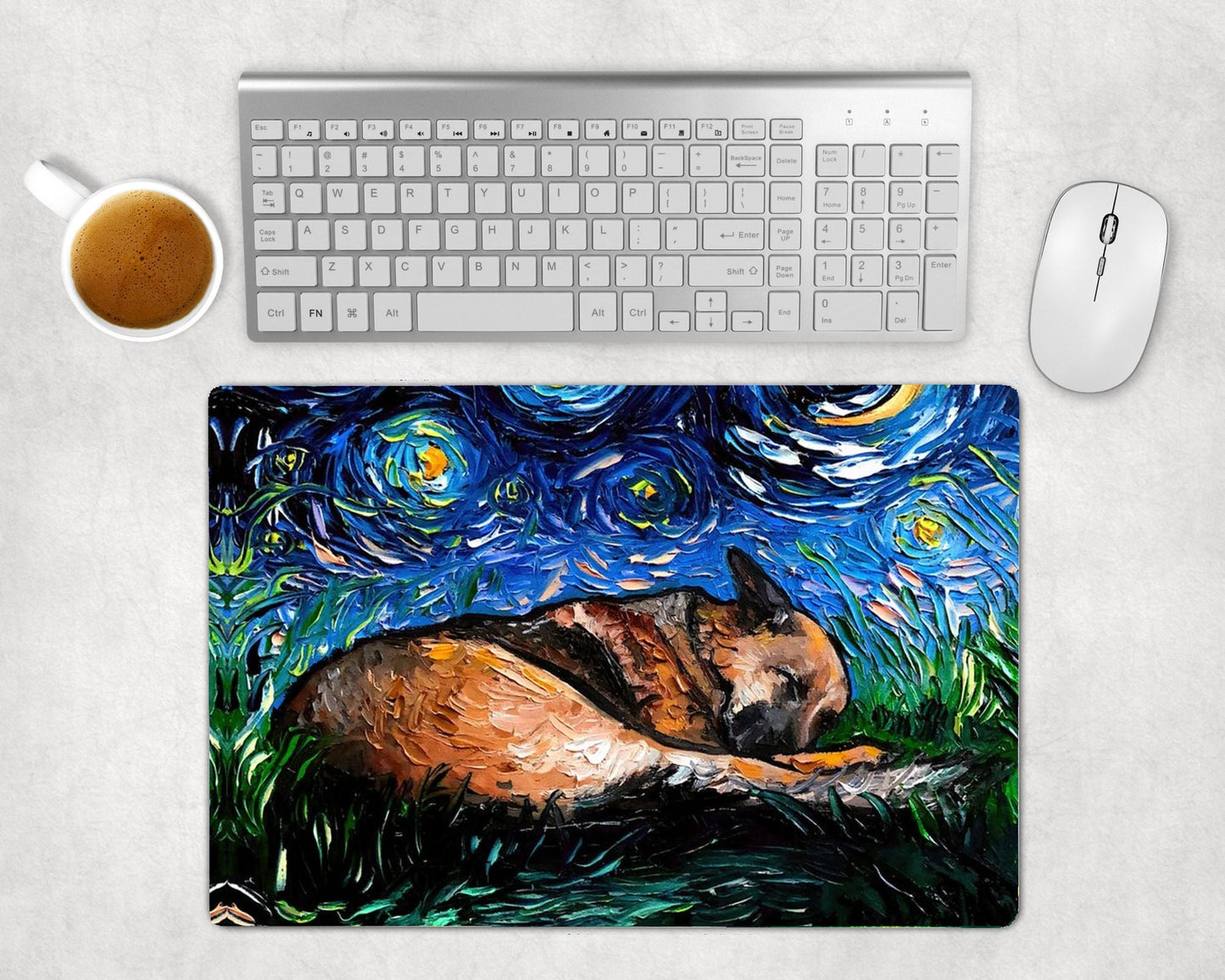 Desk Mats   Sleeping German Shepherd Starry Night Dog Art By Aja Mouse Pad Gaming Keyboard Mat 3 Sizes To Choose From