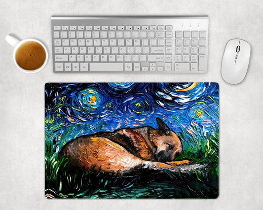 Desk Mats   Sleeping German Shepherd Starry Night Dog Art By Aja Mouse Pad Gaming Keyboard Mat 3 Sizes To Choose From