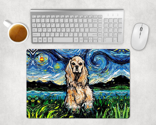 Desk Mats  American Cocker Spaniel Starry Night Dog Art By Aja Mouse Pad Gaming Keyboard Mat 3 Sizes To Choose From