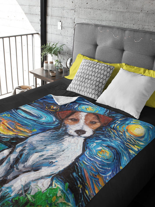 Velveteen Minky Blanket  Jack Russell Terrier Starry Night Dog Art By Aja Home Decor Choose from 3 sizes Free US Shipping
