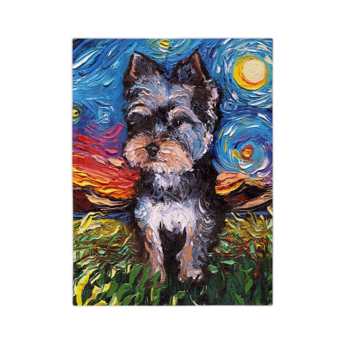 Velveteen Minky Blanket York Yorkshire Terrier in Field Starry Night Dog Throw