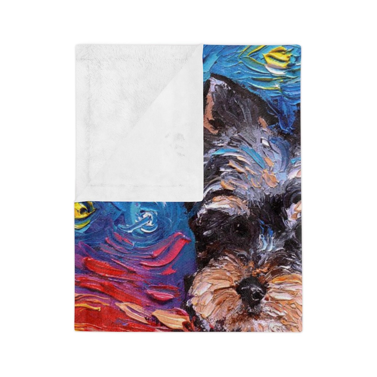 Velveteen Minky Blanket York Yorkshire Terrier in Field Starry Night Dog Throw