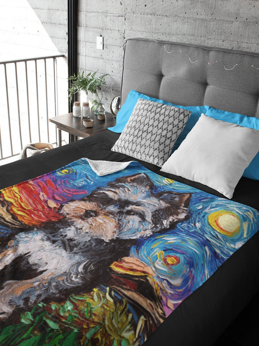 Velveteen Minky Blanket York Yorkshire Terrier in Field Starry Night Dog Throw