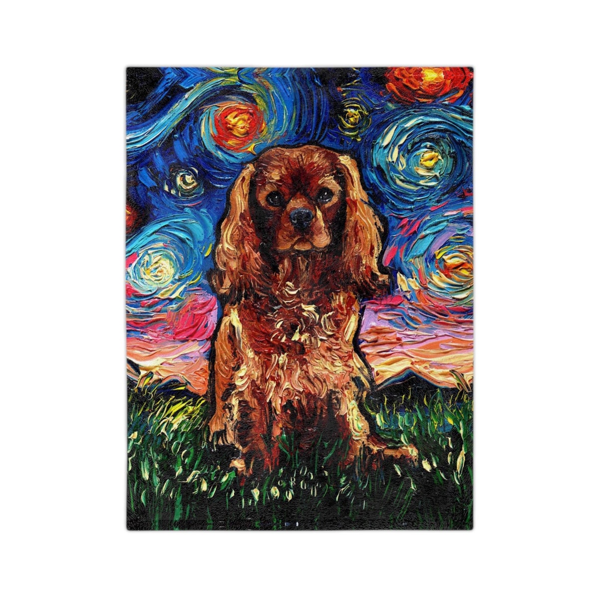 Minky Blanket  Ruby Cavalier King Charles Spaniel Starry Night Art By Aja Home Decor Choose from 3 sizes Free US Shipping