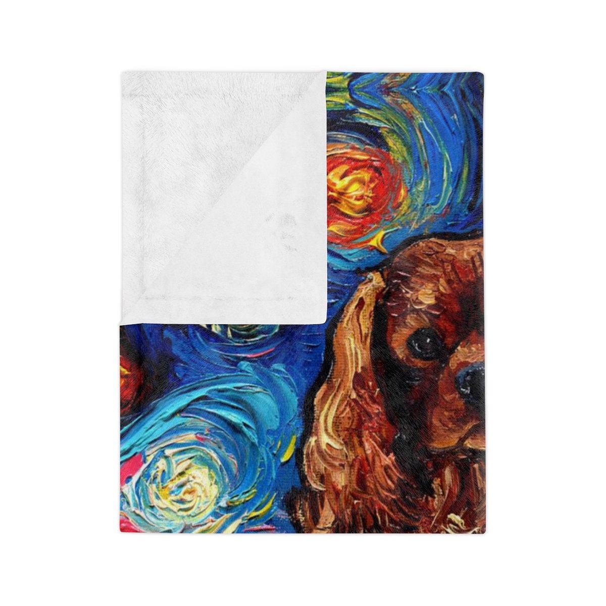 Minky Blanket  Ruby Cavalier King Charles Spaniel Starry Night Art By Aja Home Decor Choose from 3 sizes Free US Shipping