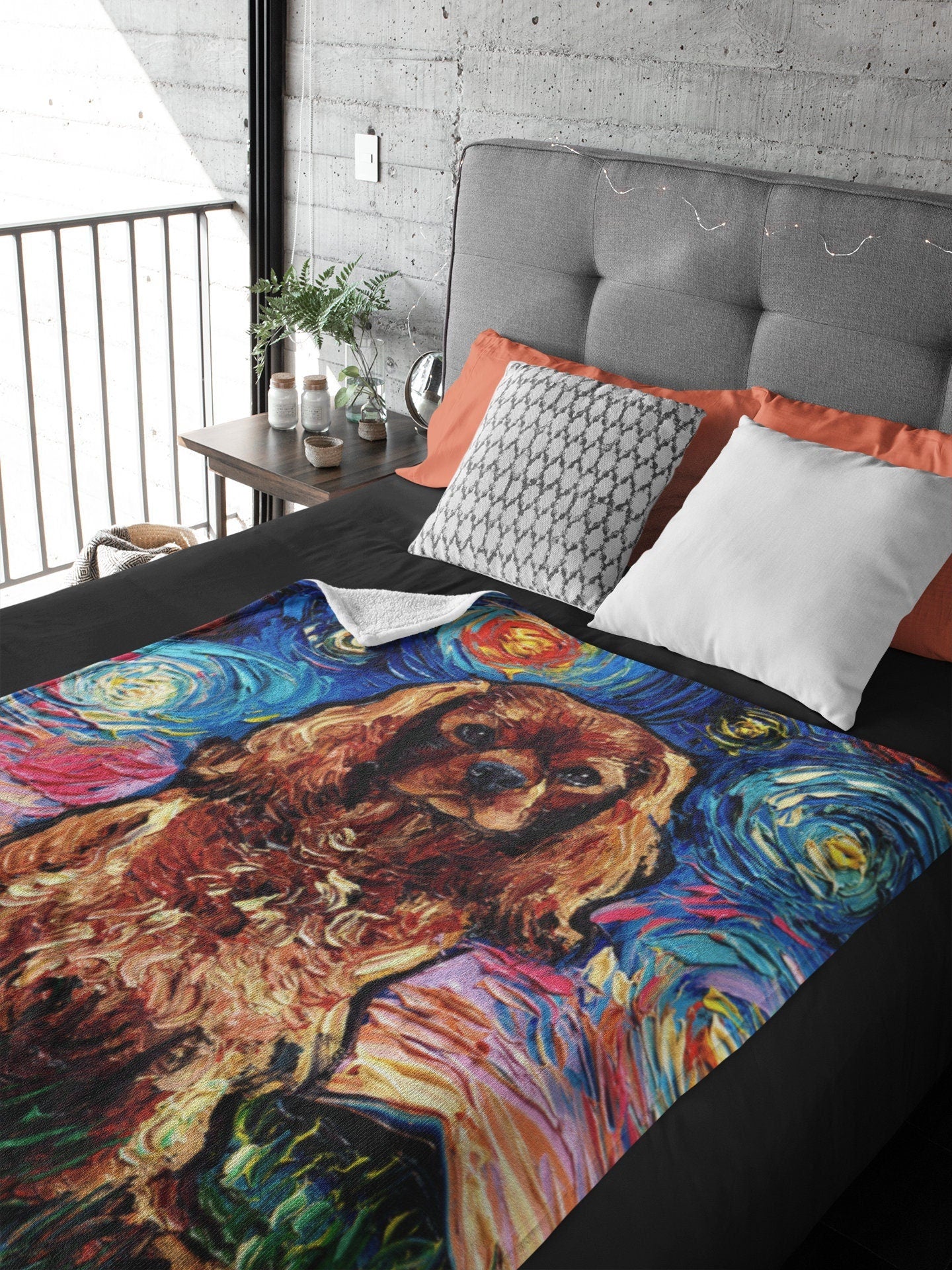 Minky Blanket  Ruby Cavalier King Charles Spaniel Starry Night Art By Aja Home Decor Choose from 3 sizes Free US Shipping