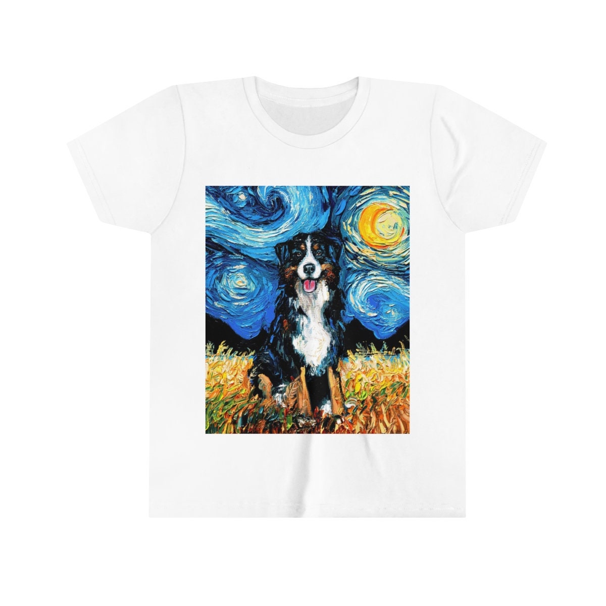 Youth Short Sleeve Shirt Dog Lover Gift Bernese Mountain Dog Kids Tee Starry Night Childs TShirt Apparel Colorful Pet Children's Clothing