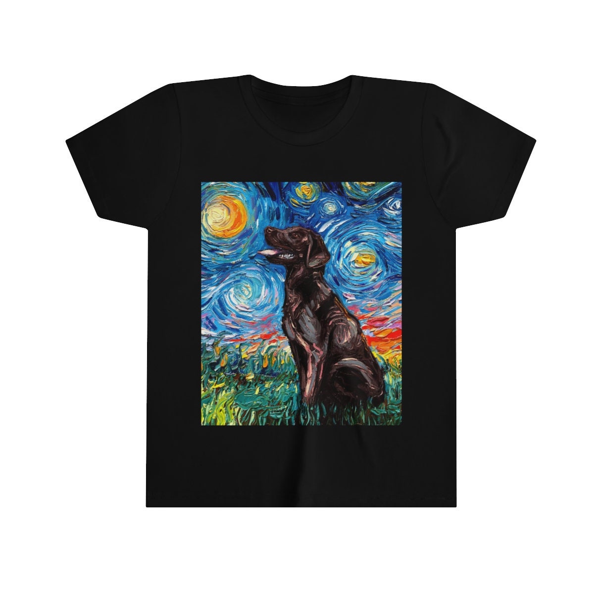 Kids Short Sleeve Shirt Chocolate Labrador Youth Tee Starry Night Childs TShirt Dog Art Clothing Colorful Pet Children's Apparel Brown Lab
