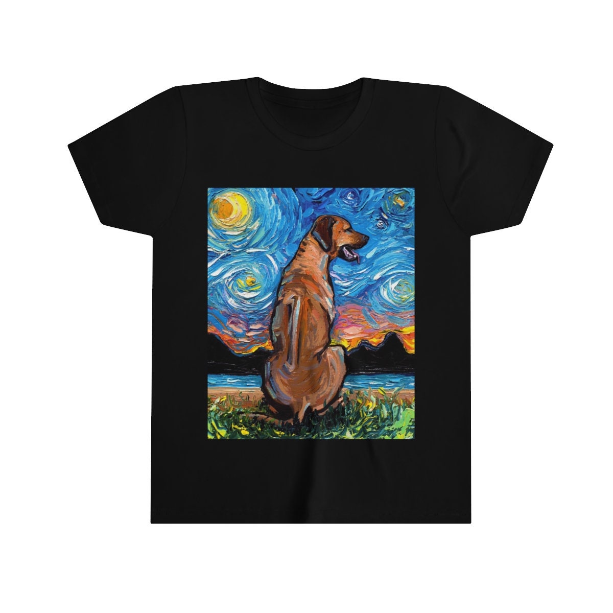 Youth Short Sleeve Shirt Rhodesian Ridgeback Kid's Tee Starry Night Childs TShirt Dog Art Clothing Colorful Pet Children's Apparel Gift